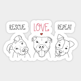 Rescue Love Repeat Dog Pit Bull Drawings, Dog Rescue Pittie Sticker
